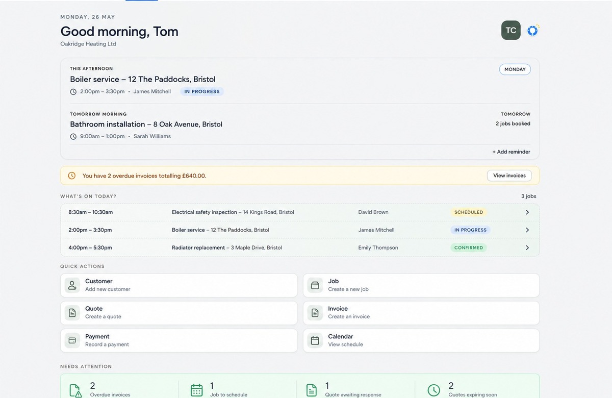 Simplify Online dashboard used to manage the working day
